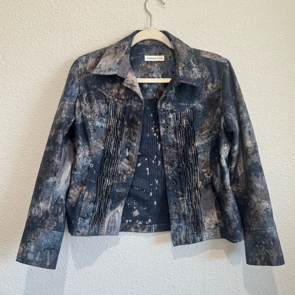 Coldwater Creek Womens Size 8P Dark Floral Whimsigoth Beaded Blazer Jacket Y2K - Picture 1 of 11